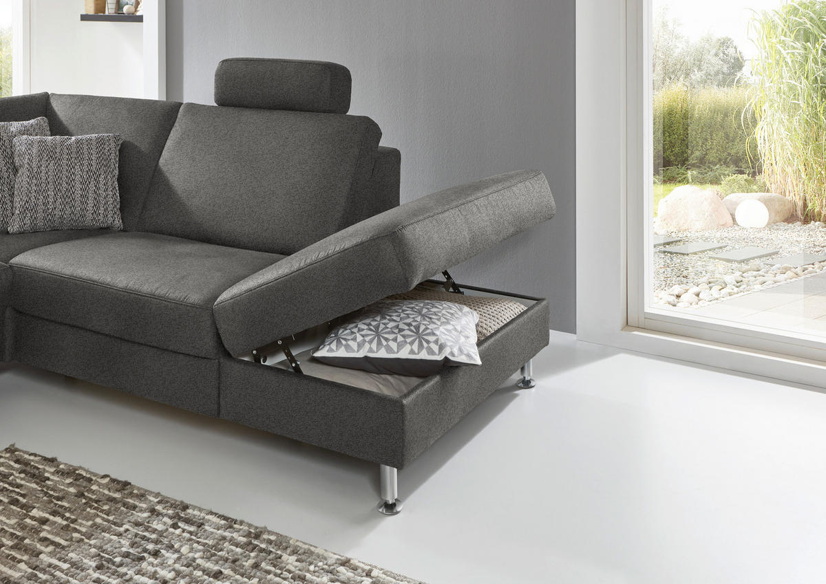 ECKSOFA in Mikrofaser Grau  - Alufarben/Grau, Design, Textil/Metall (275/242cm) - Dieter Knoll