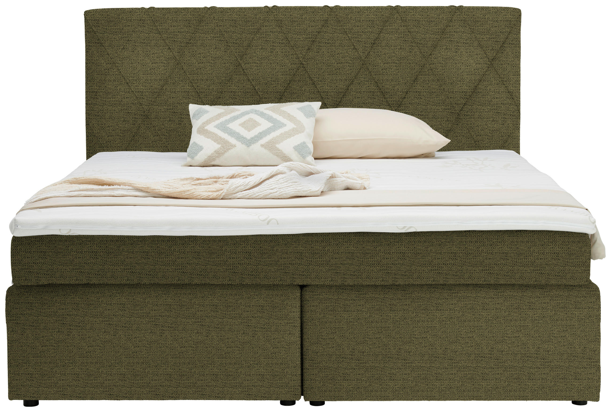 BOXSPRINGBETT 180/200 cm  in Olivgrün  - Schwarz/Olivgrün, Design, Kunststoff/Textil (180/200cm) - Xora