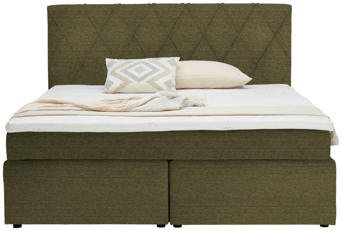 BOXSPRINGBETT 180/200 cm  in Olivgrün  - Schwarz/Olivgrün, Design, Kunststoff/Textil (180/200cm) - Xora