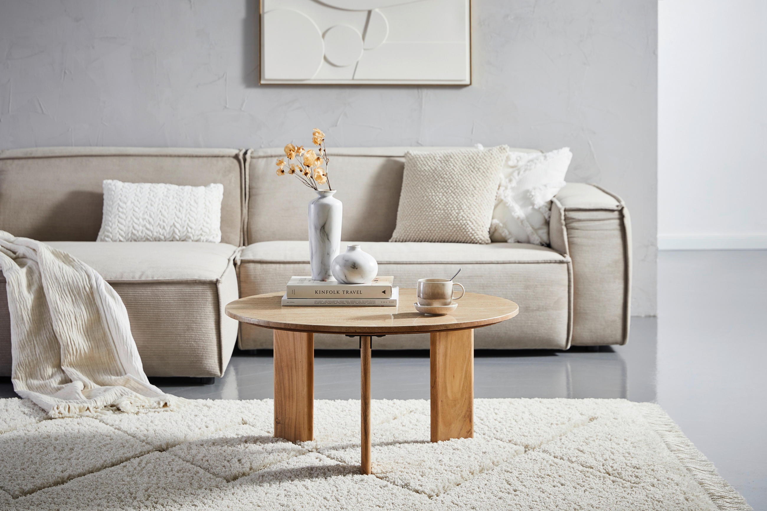 COUCHTISCH Akazie vollmassiv rund Akaziefarben, Beige  - Beige/Akaziefarben, Design, Holz/Stein (80/40/80cm) - Livetastic