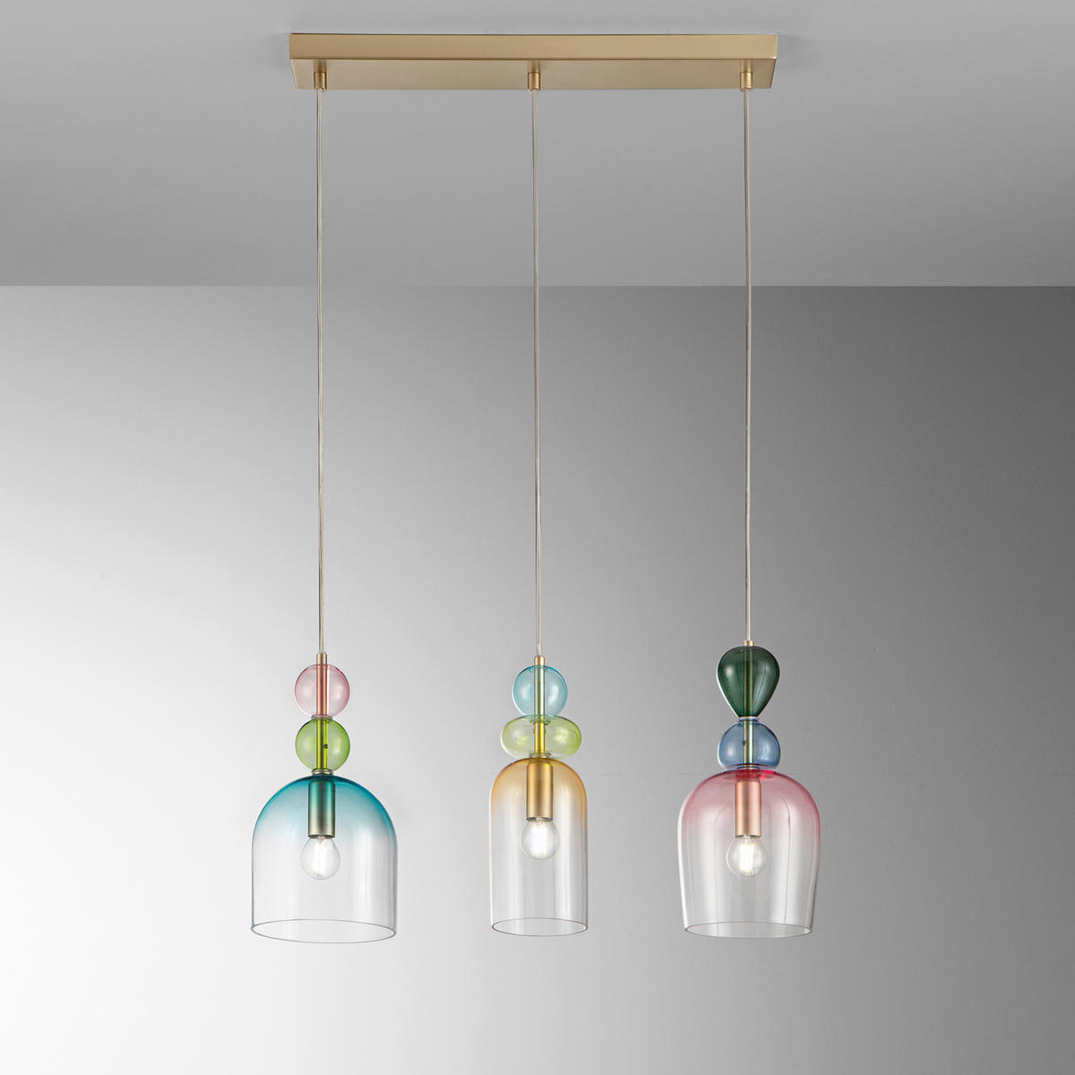 HÄNGELEUCHTE 61,5/235,5 cm  - Goldfarben/Multicolor, LIFESTYLE, Glas/Metall (61,5/235,5cm)