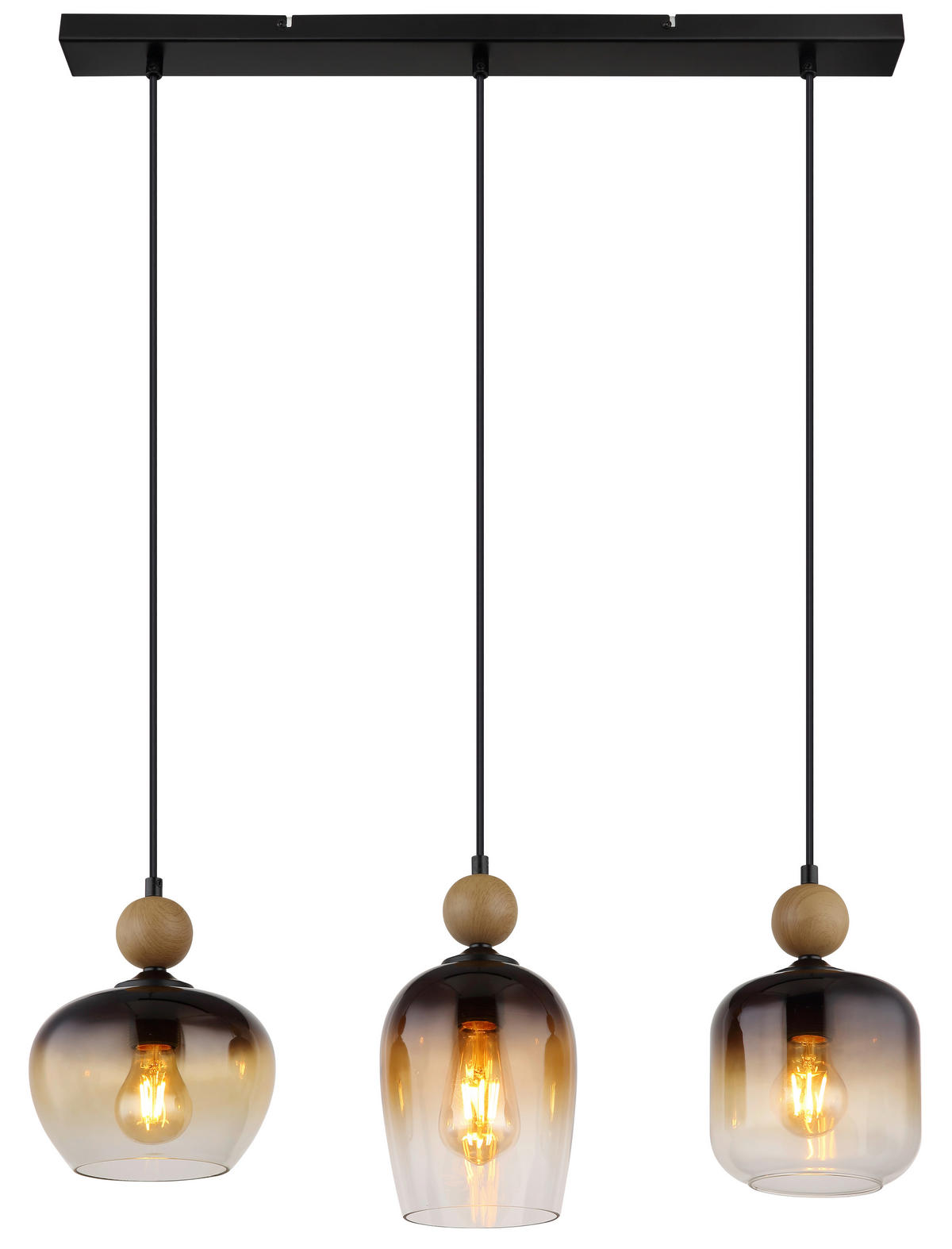 HÄNGELEUCHTE 72/18/120 cm    - Klar/Dunkelbraun, Basics, Glas/Metall (72/18/120cm) - Globo