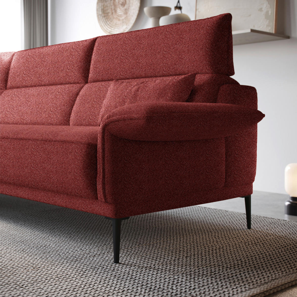 ECKSOFA in Bouclé Rot  - Rot/Schwarz, Modern, Textil/Metall (186/330cm) - Johann Jakob