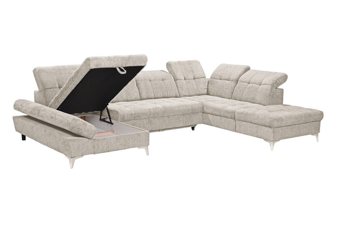 WOHNLANDSCHAFT Mikrovelours Weiss  - Kaschmir/Weiss, Modern, Kunststoff/Textil (169/348/245cm) - MID.YOU