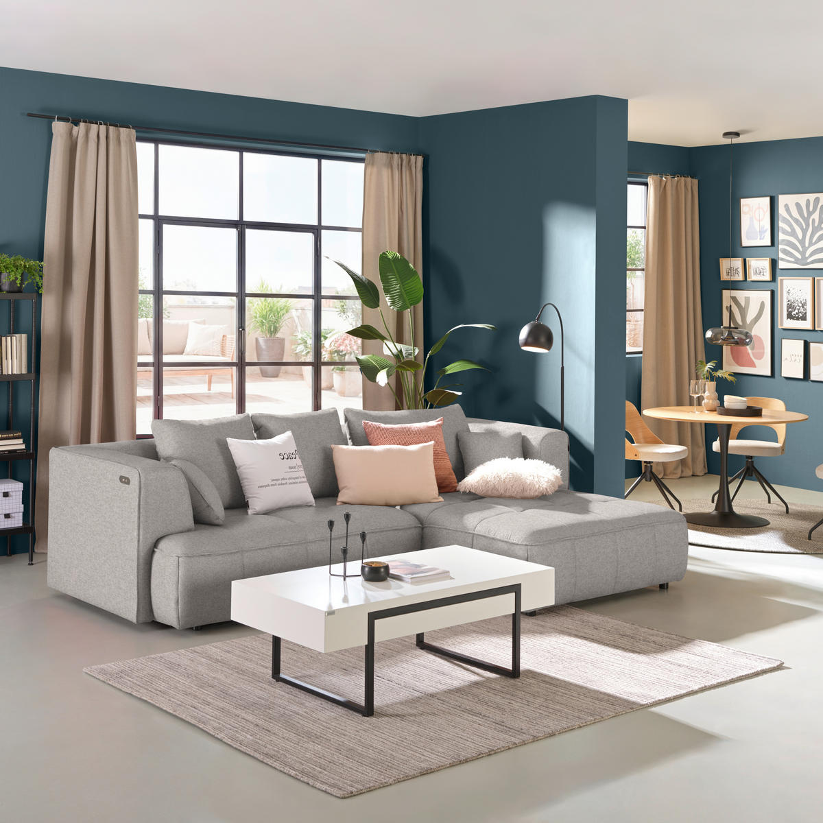 ECKSOFA Webstoff Greige  - Greige/Schwarz, Design, Kunststoff/Textil (288/188cm) - Welnova