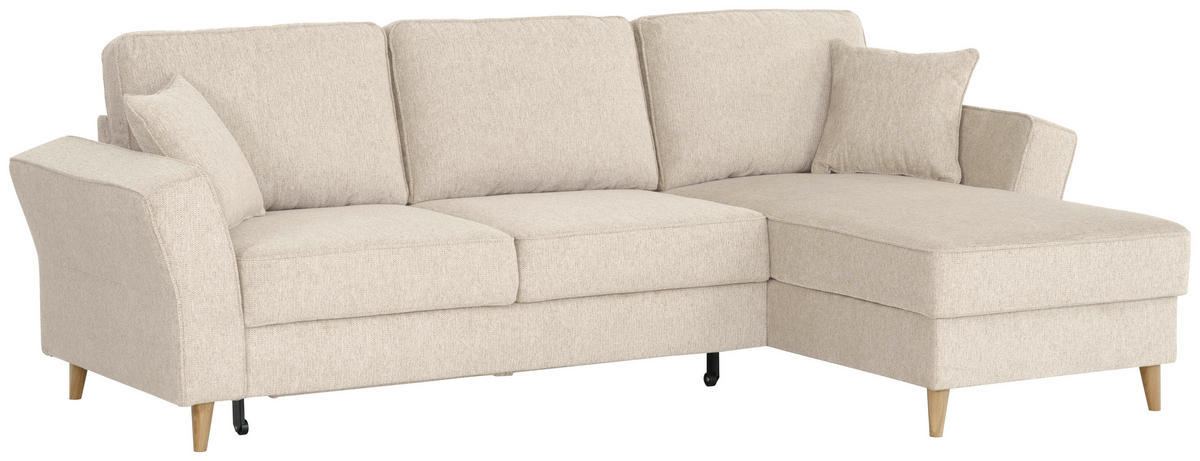 ECKSOFA in Flachgewebe Creme  - Eichefarben/Creme, Konventionell, Holz/Textil (265/159cm) - Carryhome