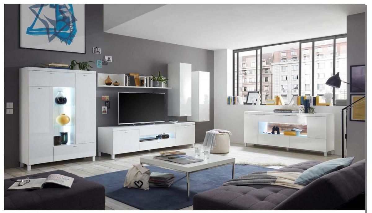 KOMODA, bela  - bela, Moderno, steklo/leseni material (105/165/37cm) - Ti'me