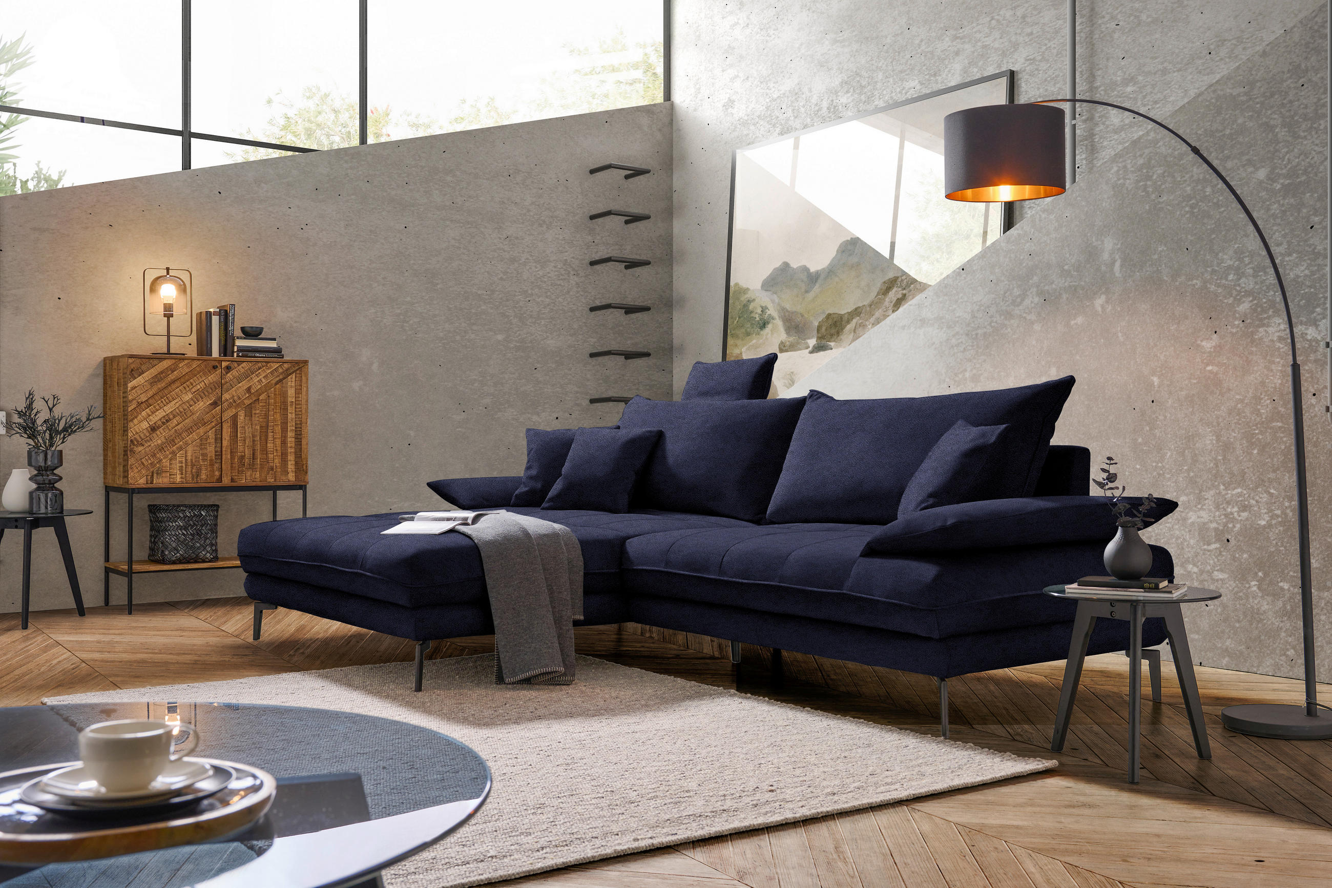 ECKSOFA PRATO Schwarz Flachgewebe  - Schwarz, MODERN, Textil/Metall (176/292cm) - MID.YOU