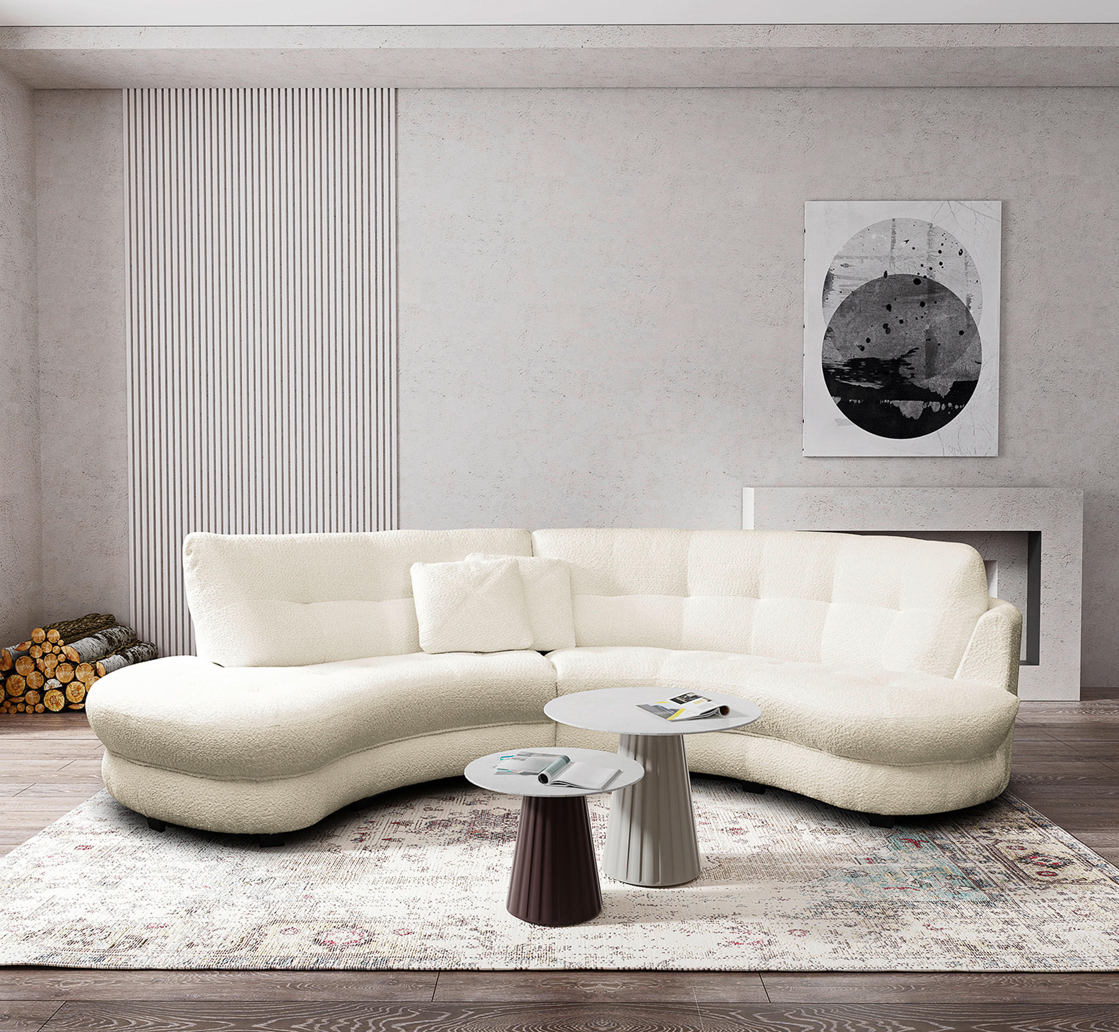 ECKSOFA in Bouclé Weiß  113/300 cm  - Schwarz/Weiß, Design, Kunststoff/Textil (113/300cm) - Livetastic