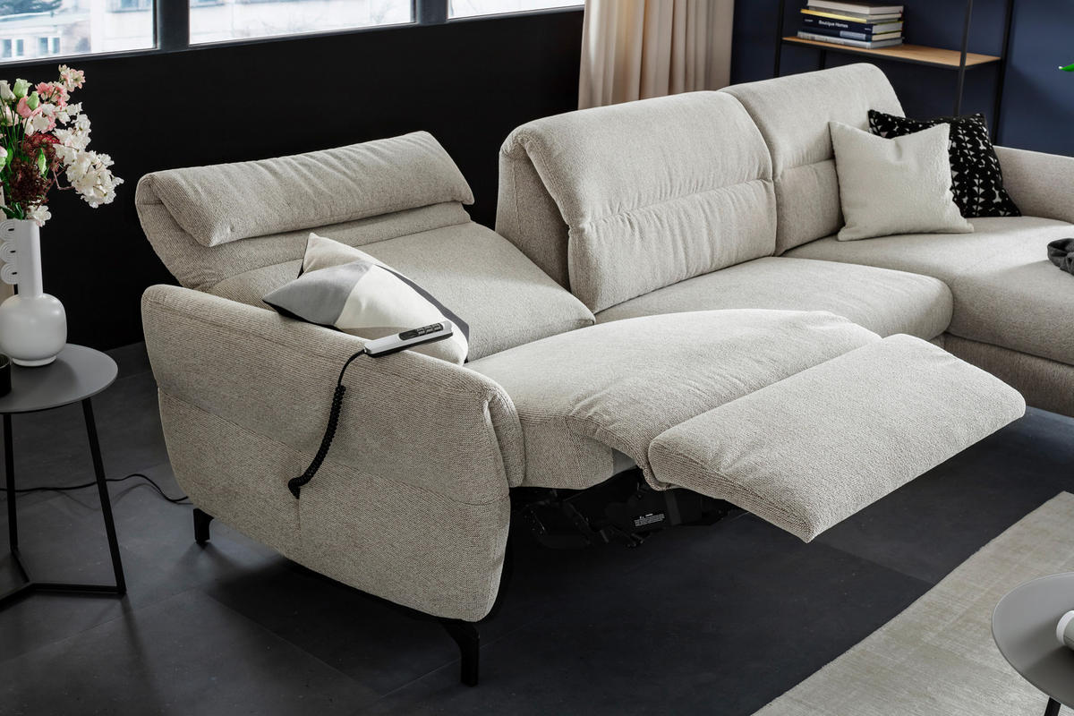 ECKSOFA Beige Chenille  - Beige/Schwarz, Design, Textil/Metall (299/187cm) - Schöner Wohnen