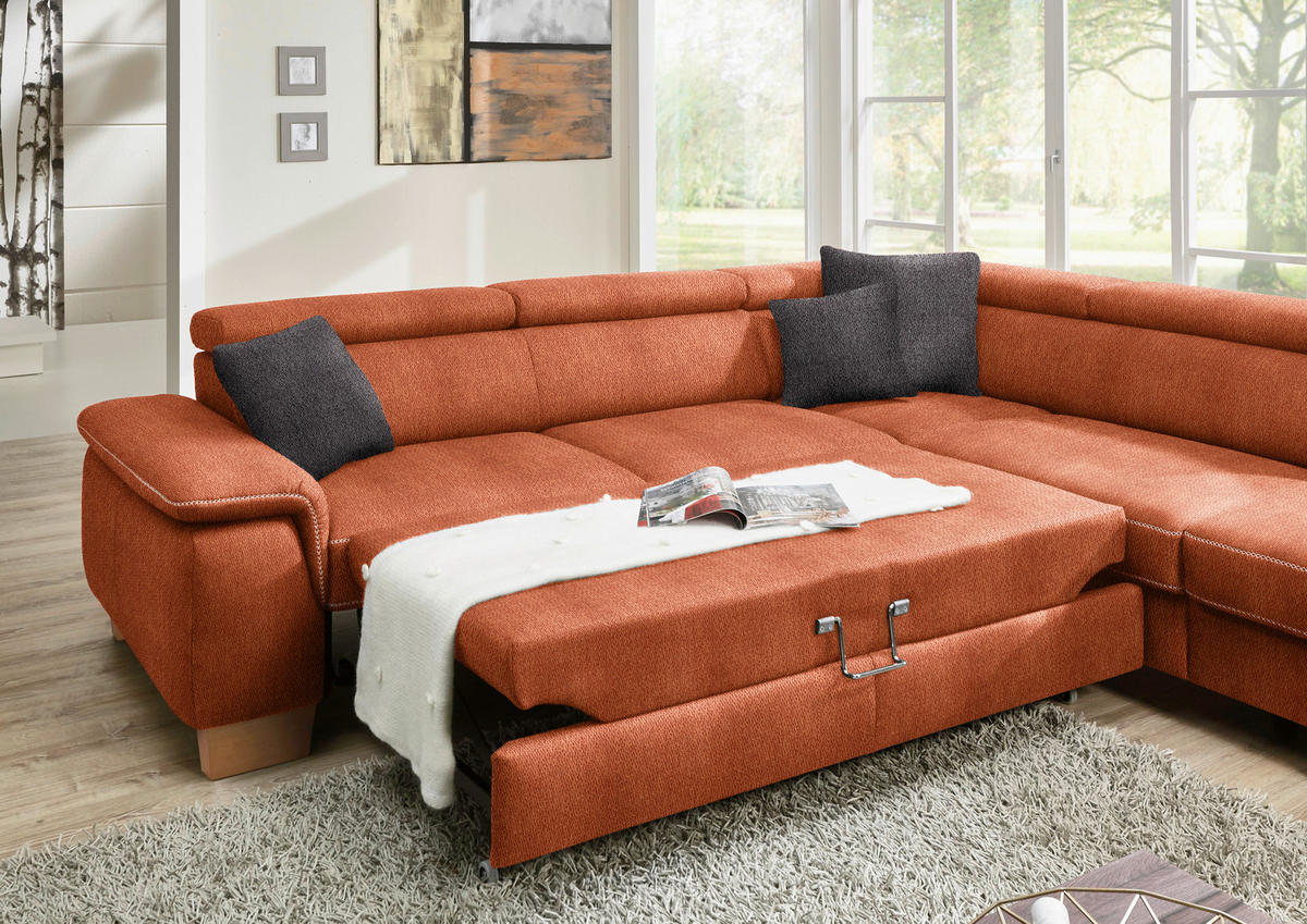 ECKSOFA in Mikrofaser Terracotta  - Eichefarben/Beige, Natur, Holz/Textil (226/273cm) - Beldomo System