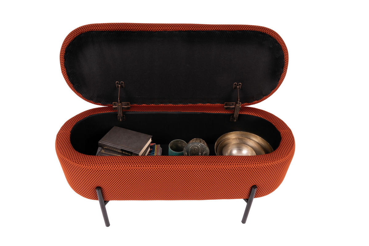 HOCKERBANK in Metall, Textil Schwarz, Dunkelorange  - Dunkelorange/Schwarz, Design, Textil/Metall (95/43/36cm)