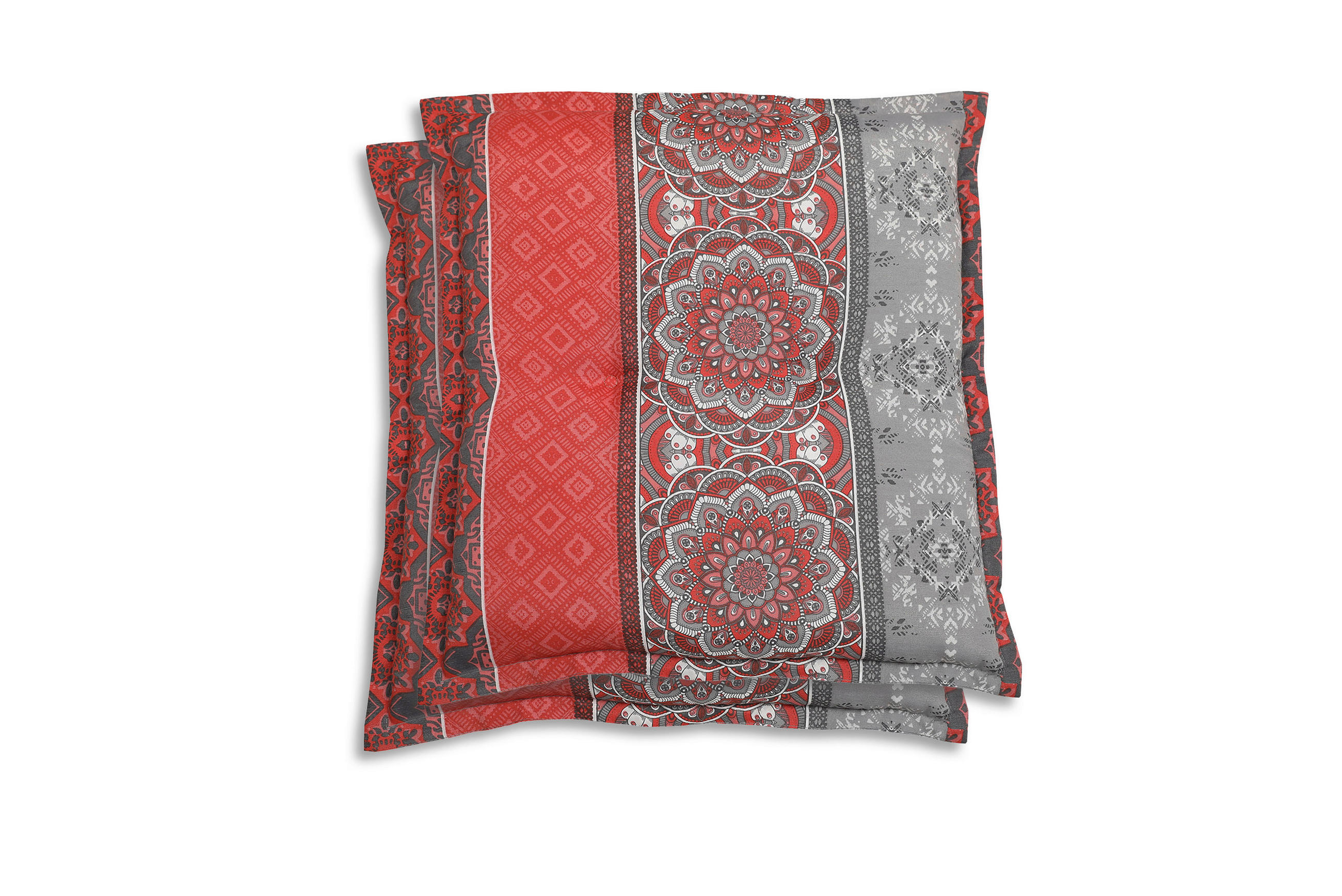 GARTENSITZKISSEN 2er-Set Ornament  - Dunkelgrau/Rot, Basics, Textil (50/7/50cm)