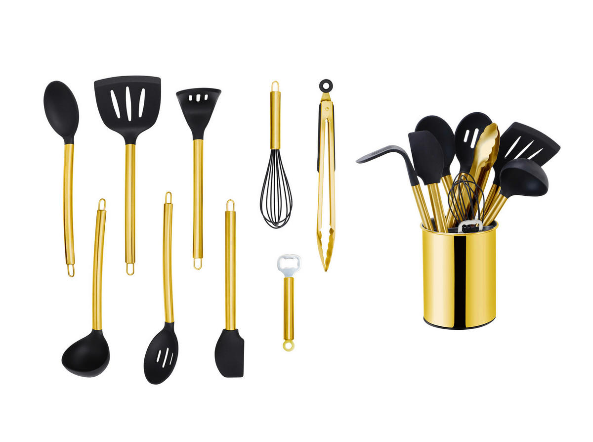 KÜCHENHELFERSET  - Goldfarben/Schwarz, Basics, Kunststoff/Metall (13cm) - Echtwerk
