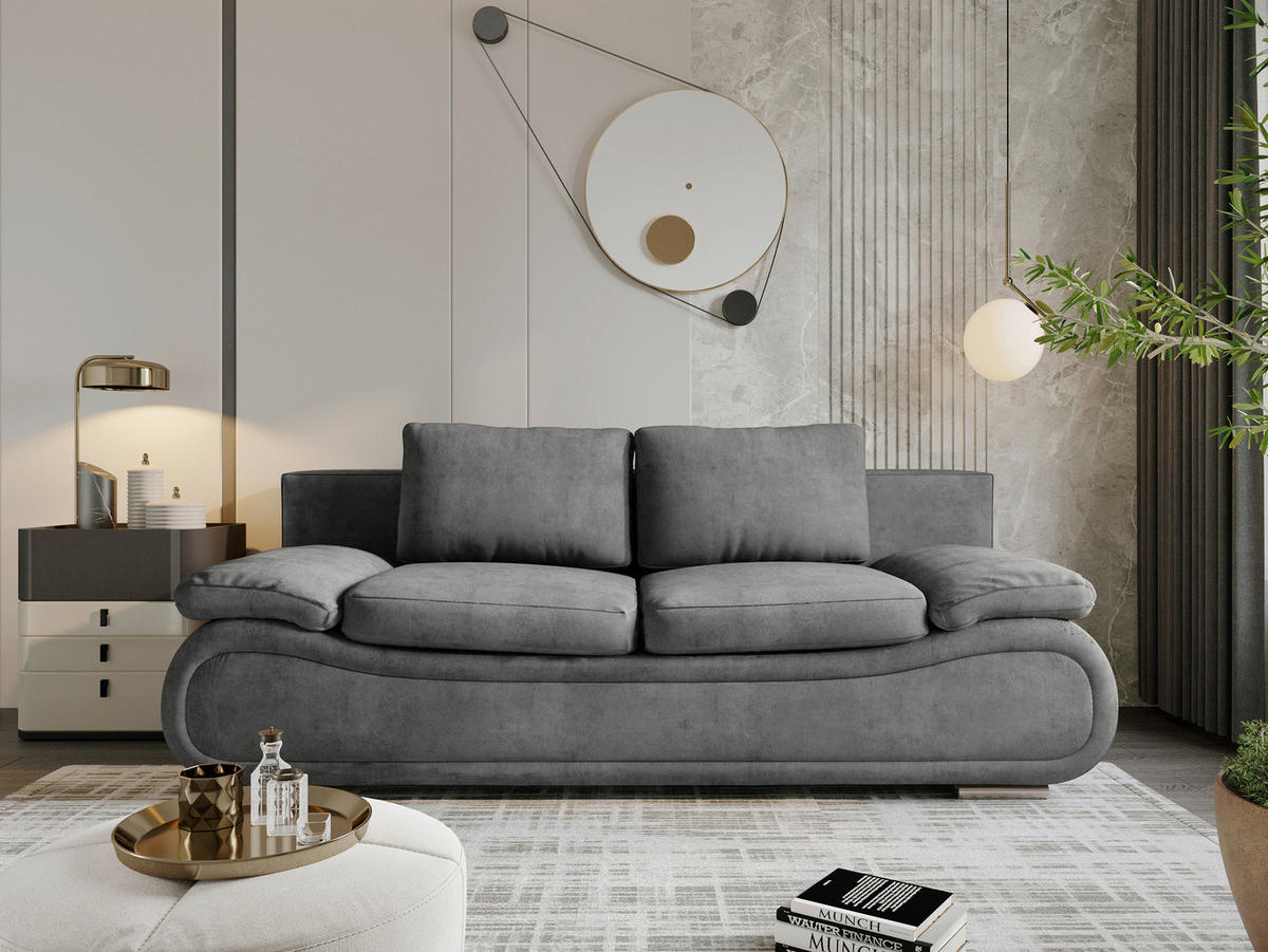 SCHLAFSOFA in Jacquard Dunkelgrau  - Chromfarben/Dunkelgrau, Design, Textil (200/78/90cm) - Venda