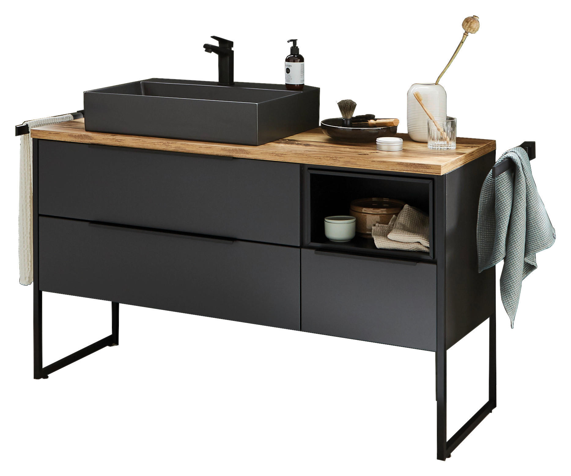 WASCHTISCHKOMBI 130 cm  - Anthrazit/Schwarz, MODERN, Keramik/Holzwerkstoff (130cm) - Dieter Knoll