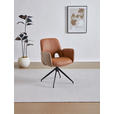 ARMLEHNSTUHL  Sitzfläche 360° drehbar, automatische Rückholfunktion Leinenoptik Echtleder  - Cognac/Schwarz, Design, Leder/Textil (60/85/62cm) - Dieter Knoll