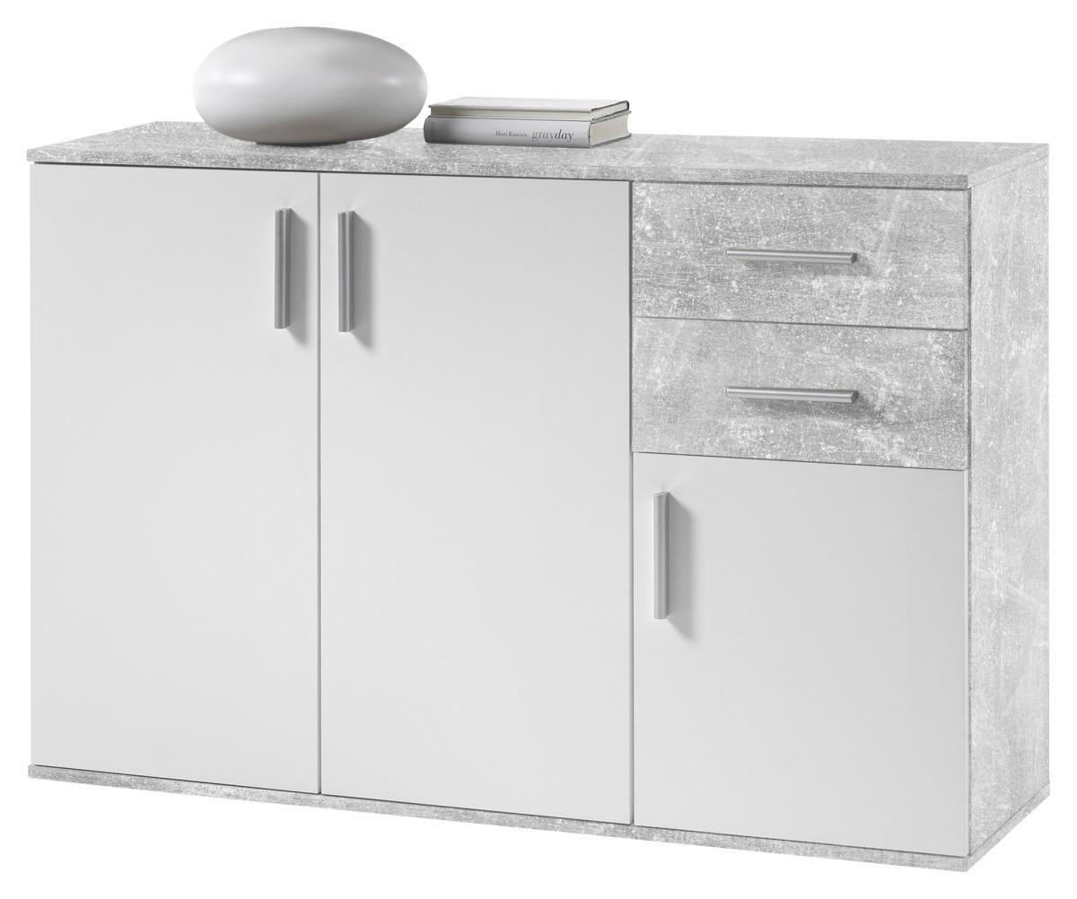KOMODA, siva, bela  - srebrne barve/siva, Design, umetna masa/leseni material (120/82/35cm) - Boxxx