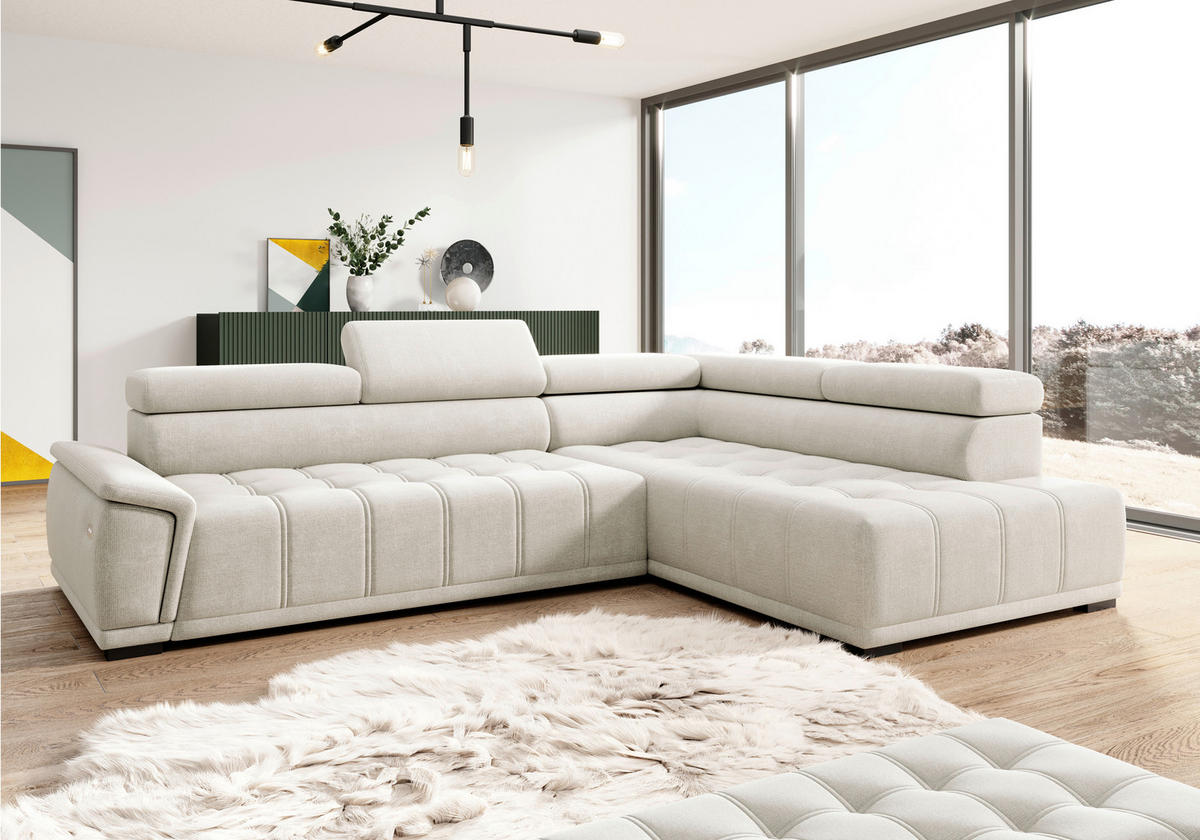 HÖRNSOFFA i chenille, vävt tyg sandfärgad  - sandfärgad/svart, Modern, textil/plast (283/106cm) - MID.YOU