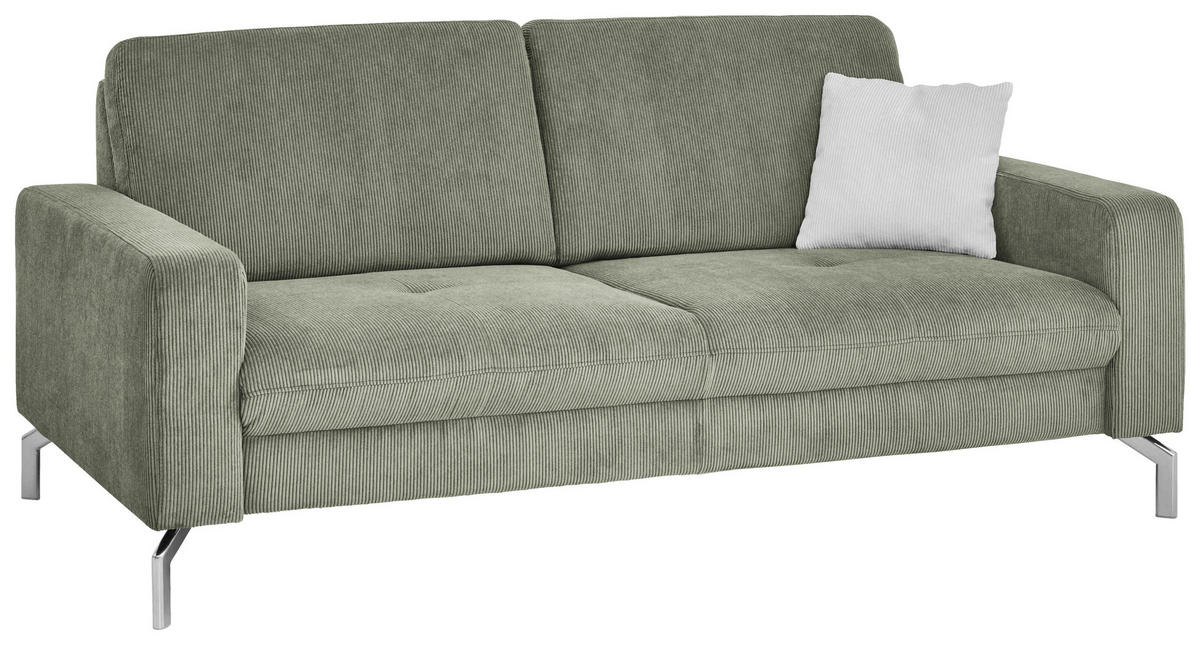 3-SITZER-SOFA Feincord Schilfgrün  - Schilfgrün/Chromfarben, Design, Textil/Metall (194/87/105cm) - Beldomo Style