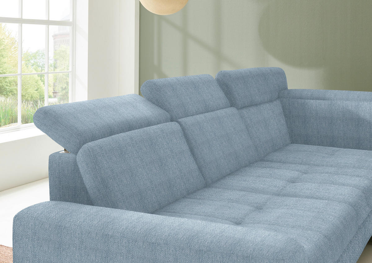 ECKSOFA in Chenille Hellblau  - Schwarz/Hellblau, Design, Textil/Metall (310/220cm) - Beldomo Style