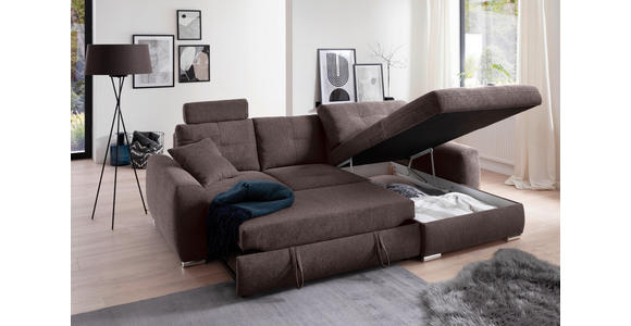 ECKSOFA in Mikrofaser Braun 276/193 cm - Chromfarben/Braun, MODERN, Kunststoff/Textil (276/193cm) - Hom`in