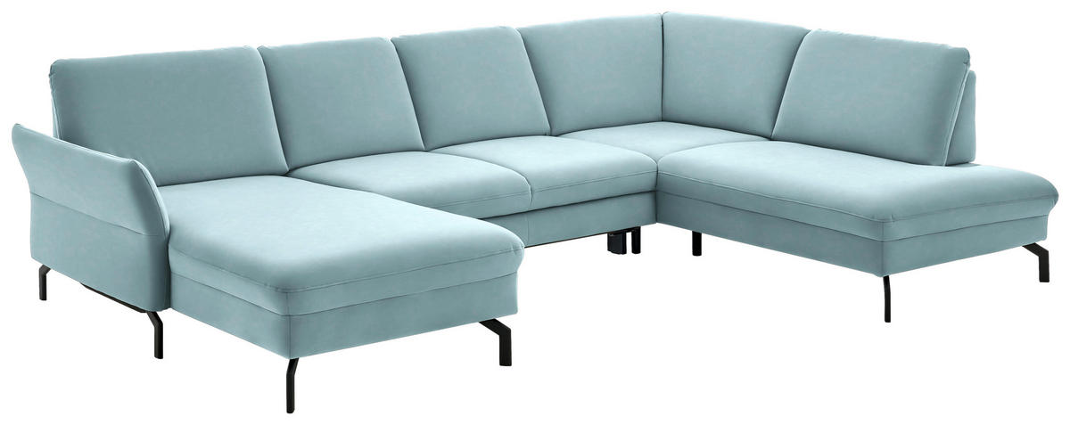 WOHNLANDSCHAFT in Velours Blau  - Blau/Schwarz, Design, Textil/Metall (179/335/220cm) - Beldomo System