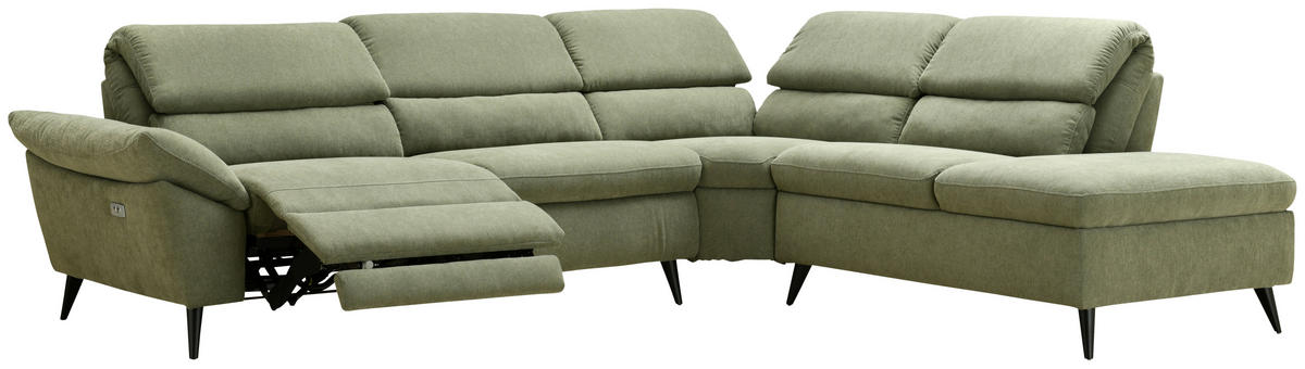 ECKSOFA Grün Leinenoptik  - Schwarz/Grün, Design, Textil/Metall (281/227cm) - Livetastic