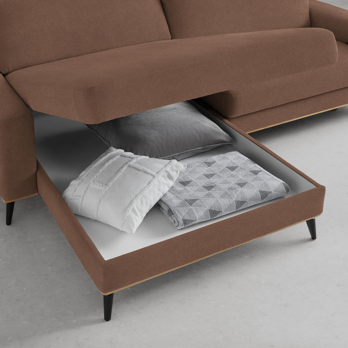 ECKSOFA Lederlook, Mikrofaser Braun  - Schwarz/Braun, Konventionell, Holz/Textil (167/87/234cm) - MID.YOU