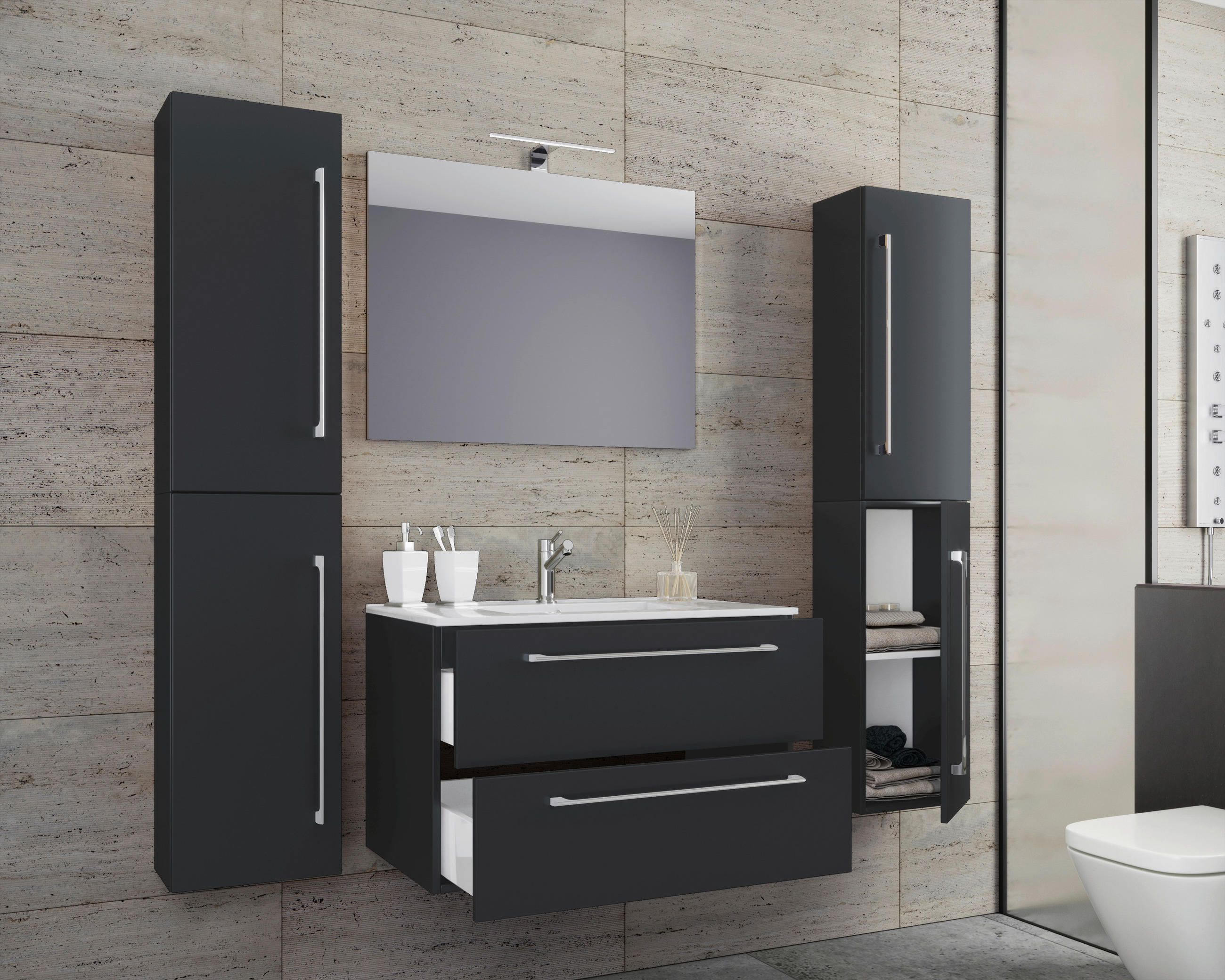 BADEZIMMER in 127 cm - Weiss/Schwarz, Modern, Keramik/Holzwerkstoff (127cm) - MID.YOU