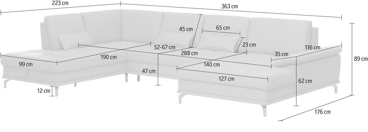 SEDACÍ SOUPRAVA, kůže, bílá - bílá/černá, Basics, kov/textil (223/363/176cm) - Sit & More