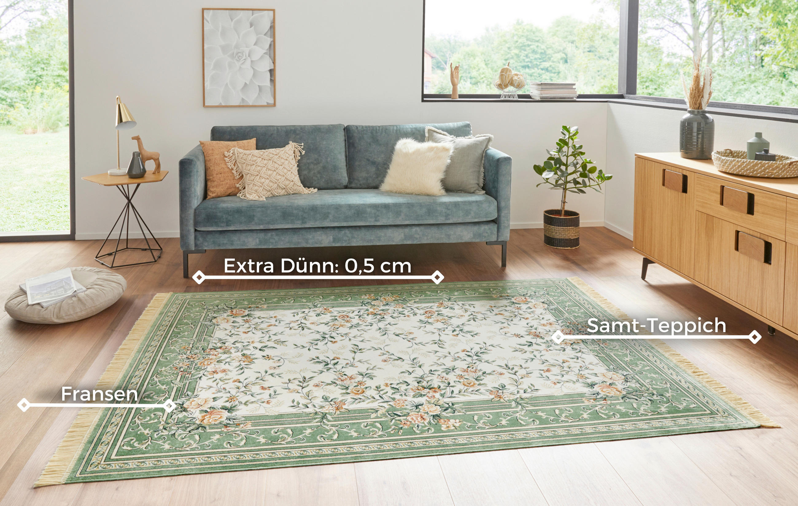 VINTAGE-TEPPICH 135/195 cm Naveh Creme, Hellgrün  - Creme/Hellgrün, Basics, Textil (135/195cm)