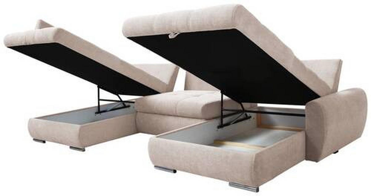 ECKSOFA Beige Velours  - Chromfarben/Beige, Design, Kunststoff/Textil (173/322/174cm) - Livetastic