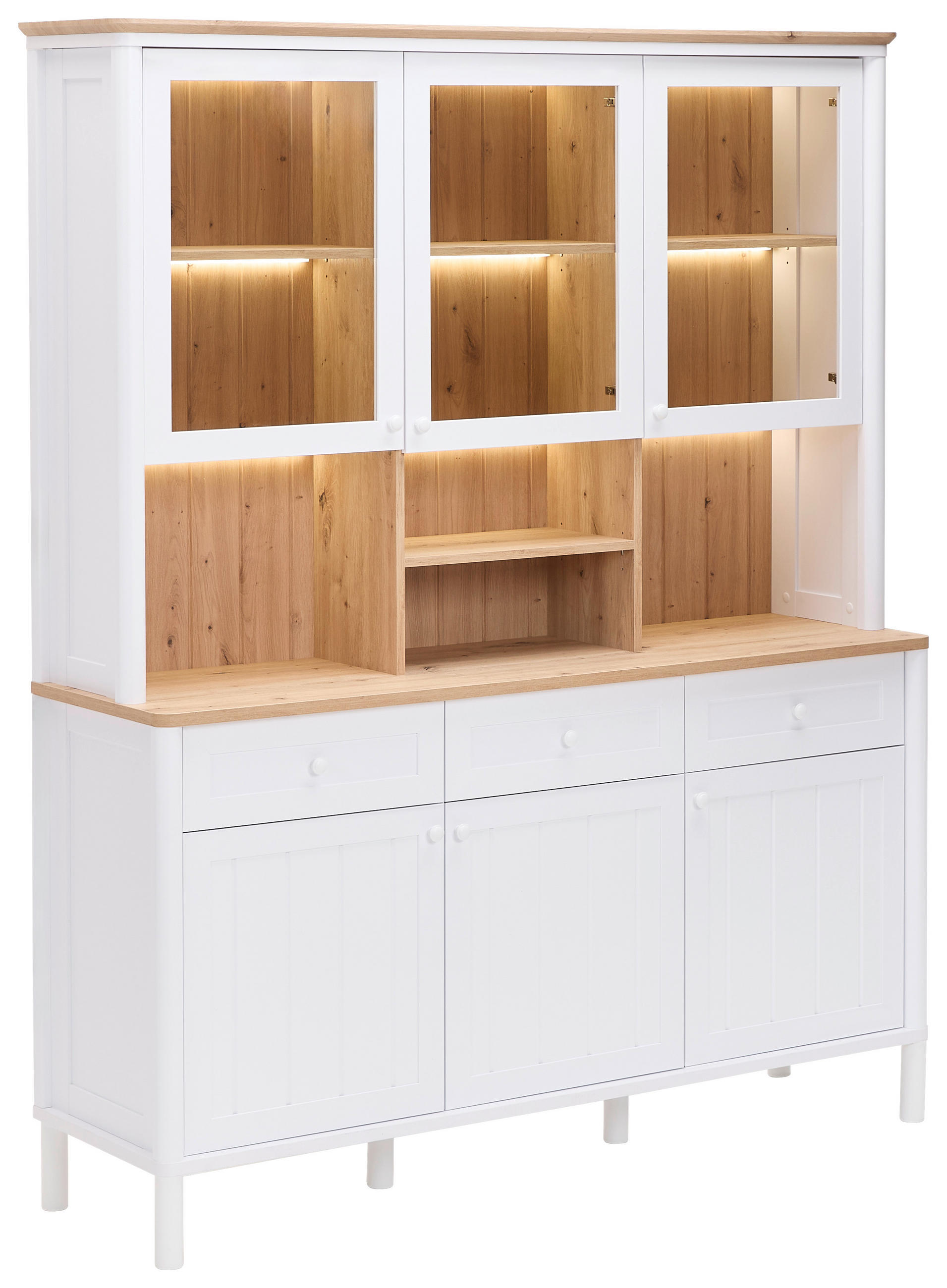 BUFFET Weiss, Eiche Artisan  161,7/198,4/45,5 cm  - Weiss/Eiche Artisan, Romantik / Landhaus, Glas/Holzwerkstoff (161,7/198,4/45,5cm) - home24