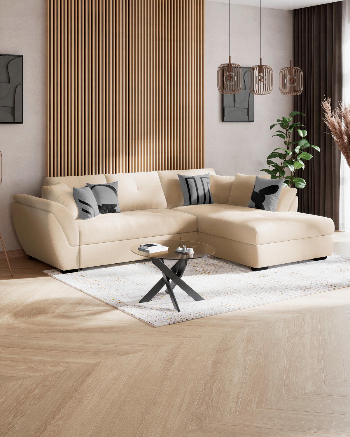 ECKSOFA Beige  - Beige/Schwarz, Konventionell, Textil (278/187cm) - MID.YOU