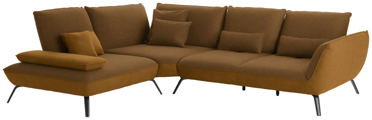 ECKSOFA in Flachgewebe Dunkelgelb  - Dunkelgelb/Schwarz, Design, Textil/Metall (250/310cm) - Moderano