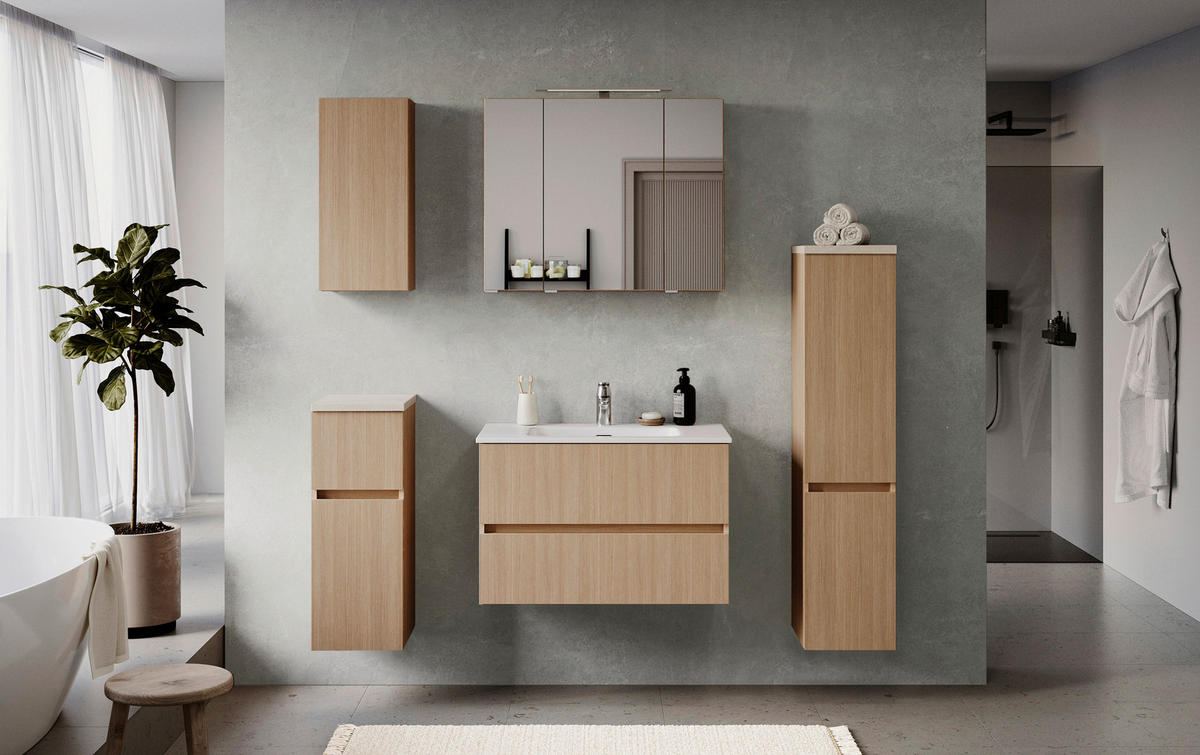 TÜKRÖS SZEKRÉNY 80/64/20 cm  - tölgyfa színű/ezüstszínű, Konventionell, faalapú anyag/üveg (80/64/20cm) - Xora