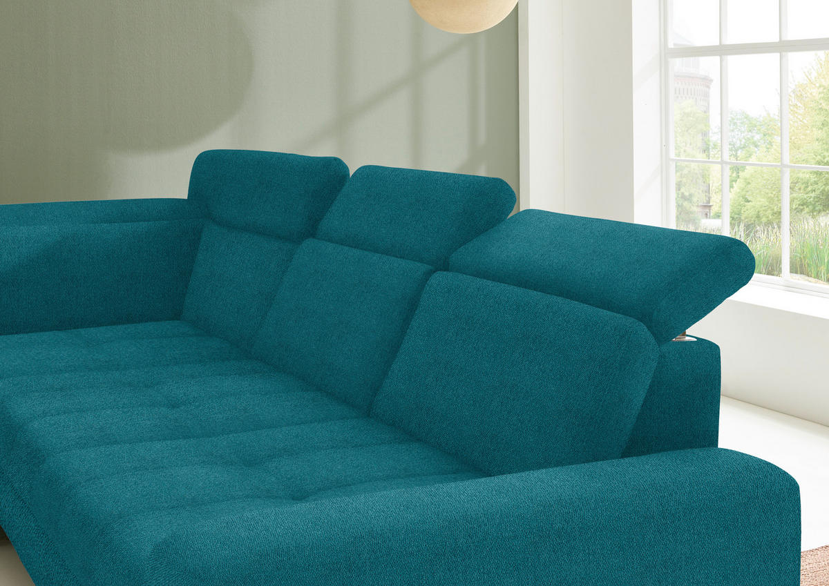 ECKSOFA in Chenille Petrol  220/310 cm  - Petrol/Schwarz, Design, Textil/Metall (220/310cm) - Beldomo Style