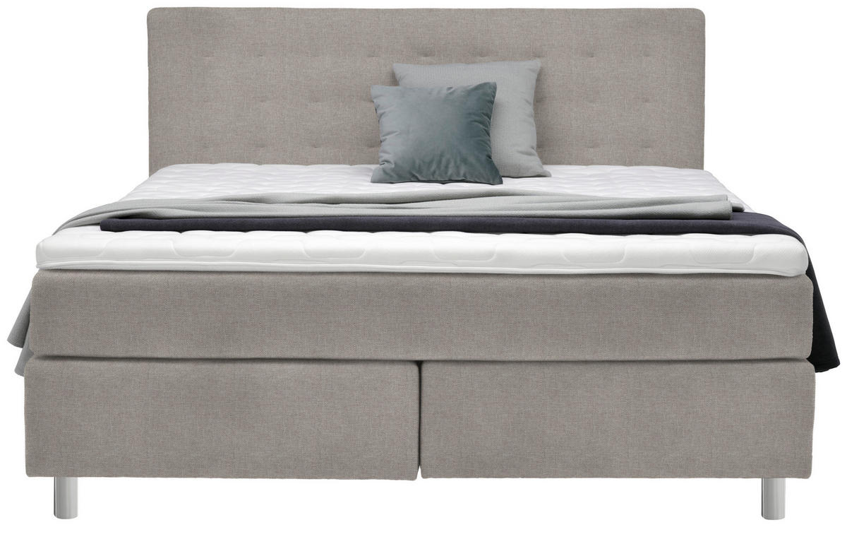 BOXSPRINGBETT 160/200 cm  in Greige  - Chromfarben/Greige, KONVENTIONELL, Kunststoff/Textil (160/200cm) - Voleo