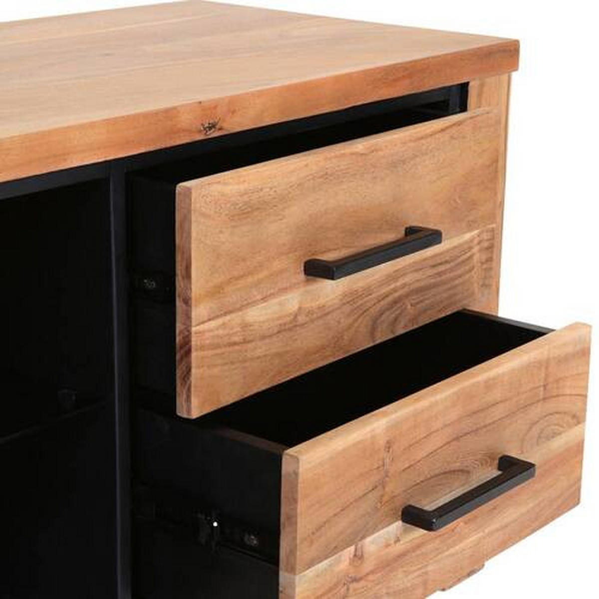 LOWBOARD  in 180/55/44 cm  - Schwarz/Akaziefarben, LIFESTYLE, Glas/Holz (180/55/44cm) - Landscape