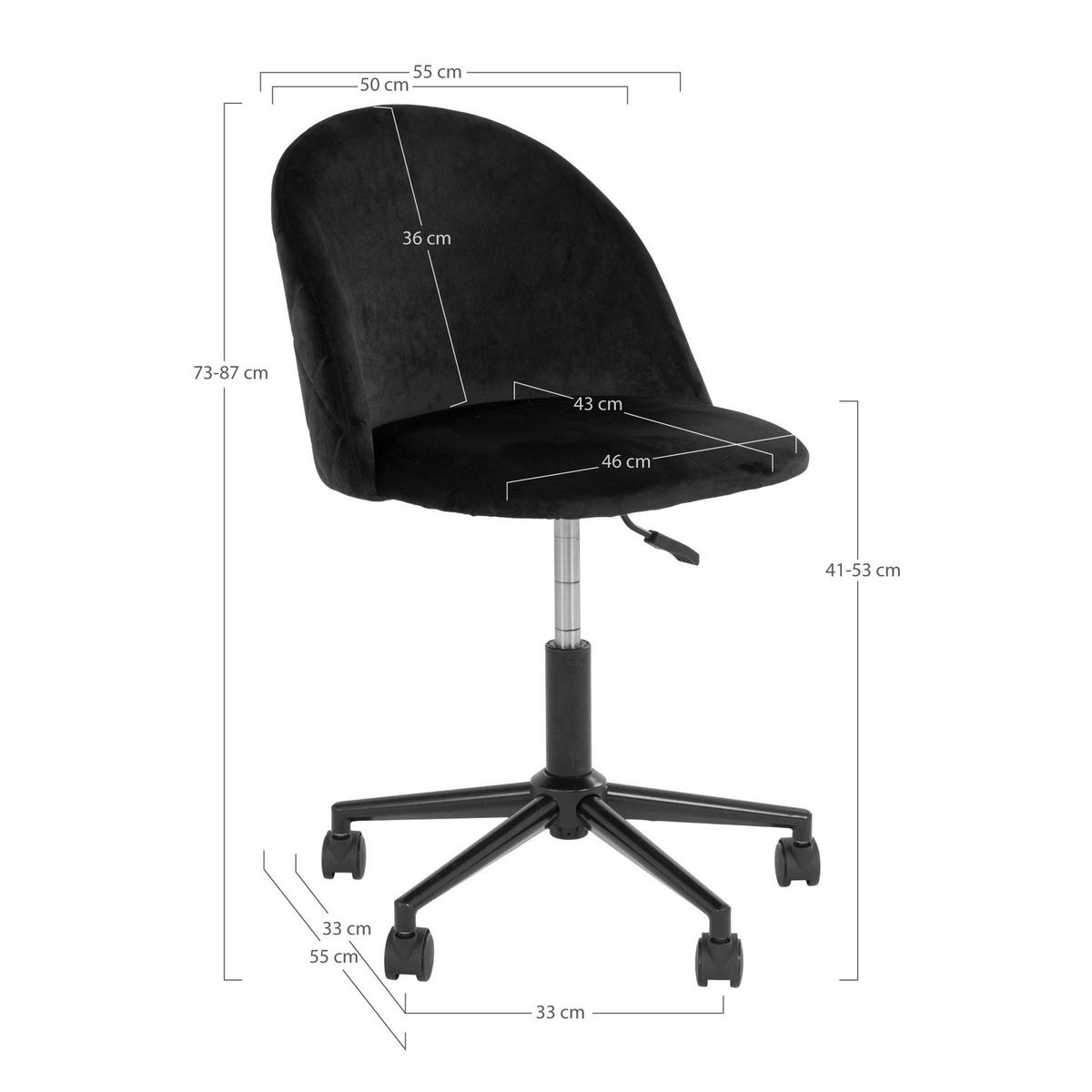 DREHSTUHL Samt Schwarz  - Schwarzchrom/Schwarz, MODERN, Kunststoff/Textil (55/73-87/55cm) - MID.YOU