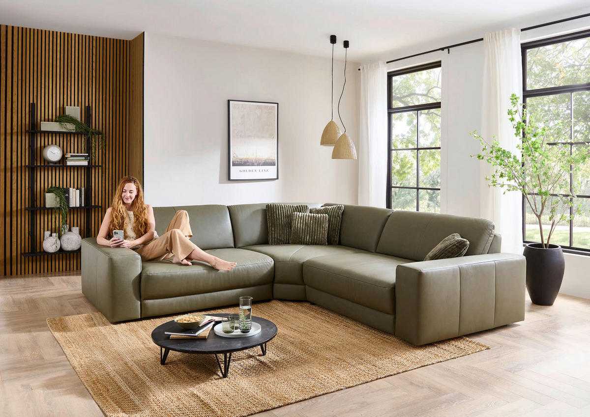 ECKSOFA Niels Andersson Olivgrün Echtleder  - Schwarz/Olivgrün, Design, Leder/Kunststoff (285/285cm) - Niels Andersson