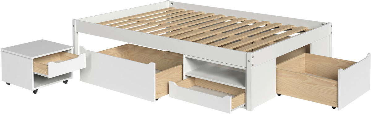 STAURAUMBETT 140/200 cm  Weiss   - Weiss/Naturfarben, Modern, Holz/Holzwerkstoff (140/200cm) - P & B