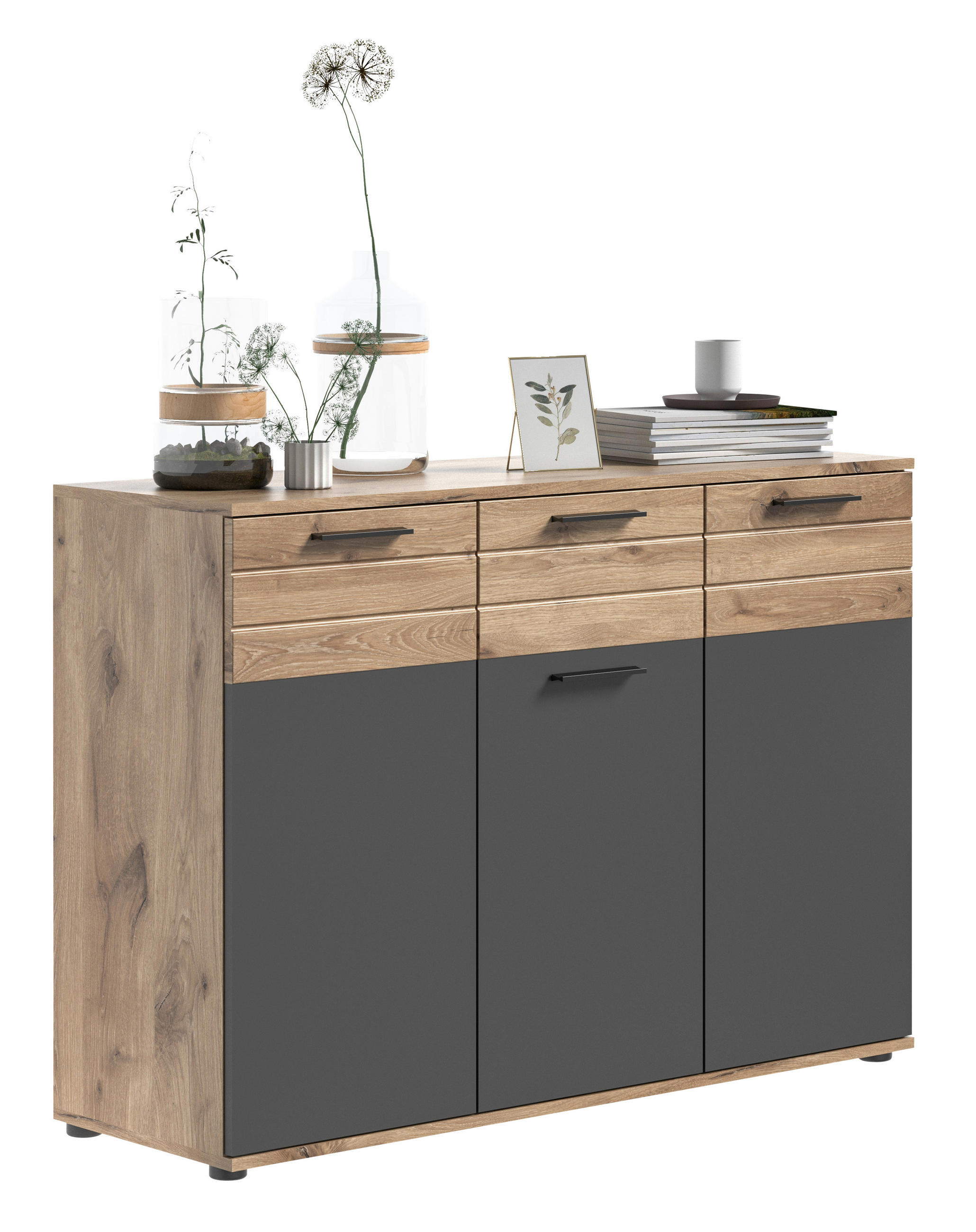 MID.YOU KOMODA, sivá, farba duba, 120/87/40 cm.