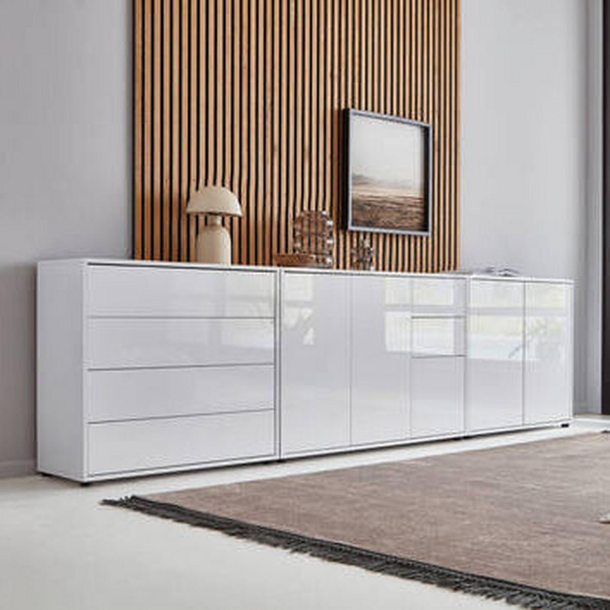 SIDEBOARD Mailand Set 7 263,5/73/33 cm 6 Schublade(n)  - Weiß Hochglanz/Schwarz, MODERN, Holzwerkstoff/Kunststoff (263,5/73/33cm) - MID.YOU