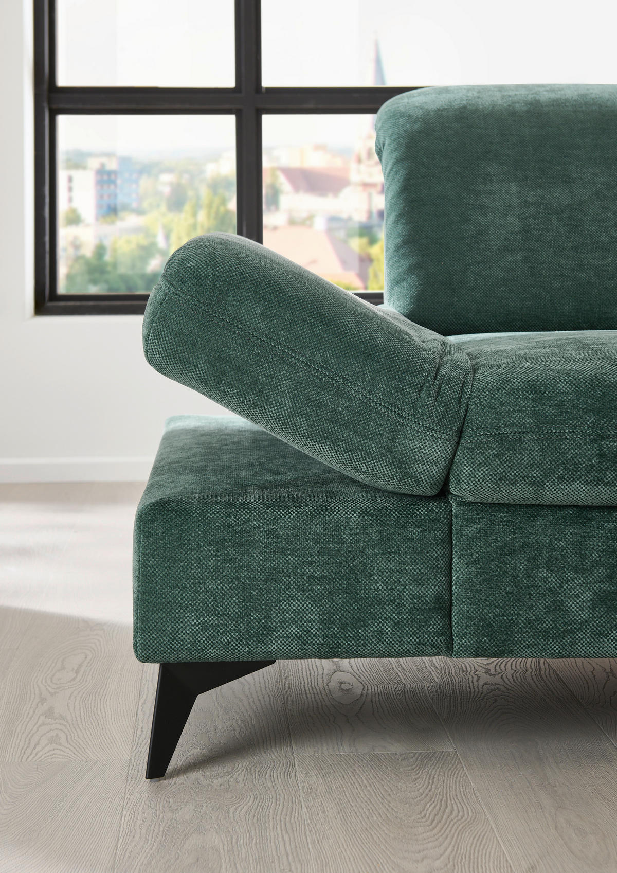 ECKSOFA Dunkelgrün Chenille  - Dunkelgrün/Schwarz, Design, Textil/Metall (288/198cm) - Beldomo Style