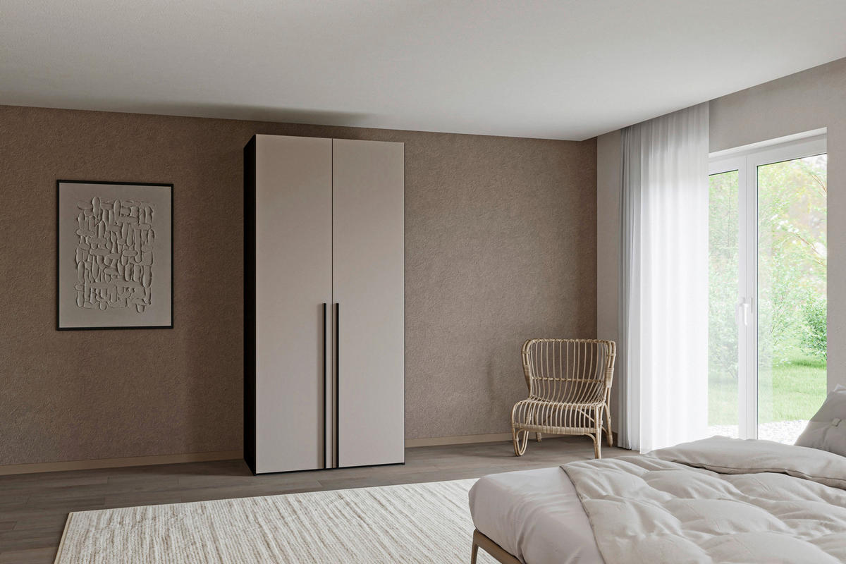 DREHTÜRENSCHRANK 102/220/59 cm,  in Schwarz, Hellbraun, 2-türig  - Hellbraun/Schwarz, Design, Glas/Holzwerkstoff (102/220/59cm) - Jutzler