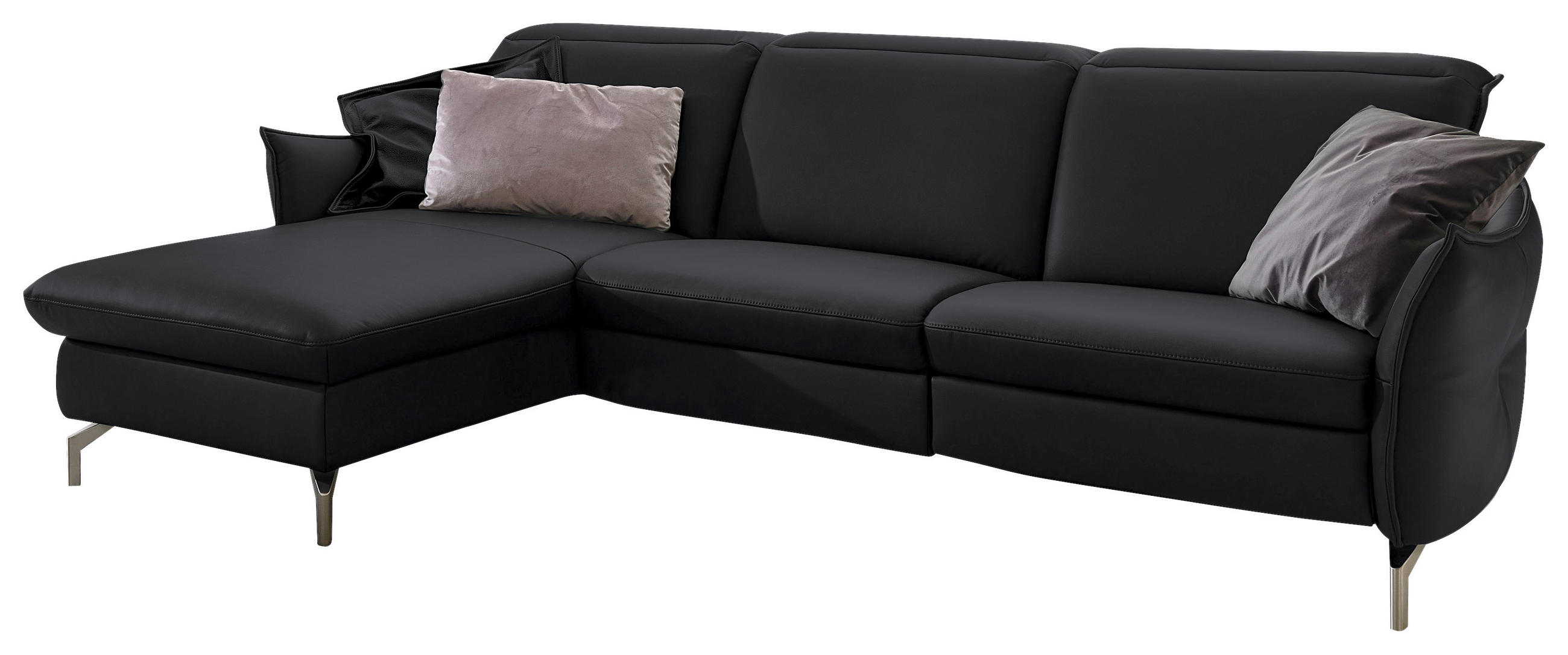 SOFFA i läder svart - nickelfärgad/svart, Modern, metall/läder (179/233cm) - Livetastic