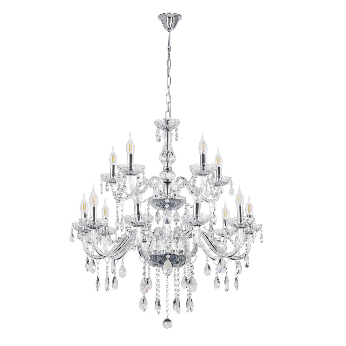 PENDELLAMPA Cristallo 78/78/125 cm  - kromfärg, Klassisk, metall/glas (78/78/125cm)