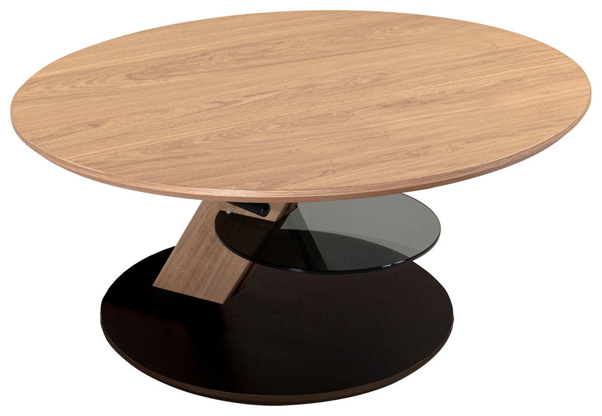 COUCHTISCH furniert, teilmassiv ESG 80/80/47-64 cm rund Grau, Wildeiche  - Wildeiche/Grau, Natur, Glas/Holzwerkstoff (80/80/47-64cm) - Novel